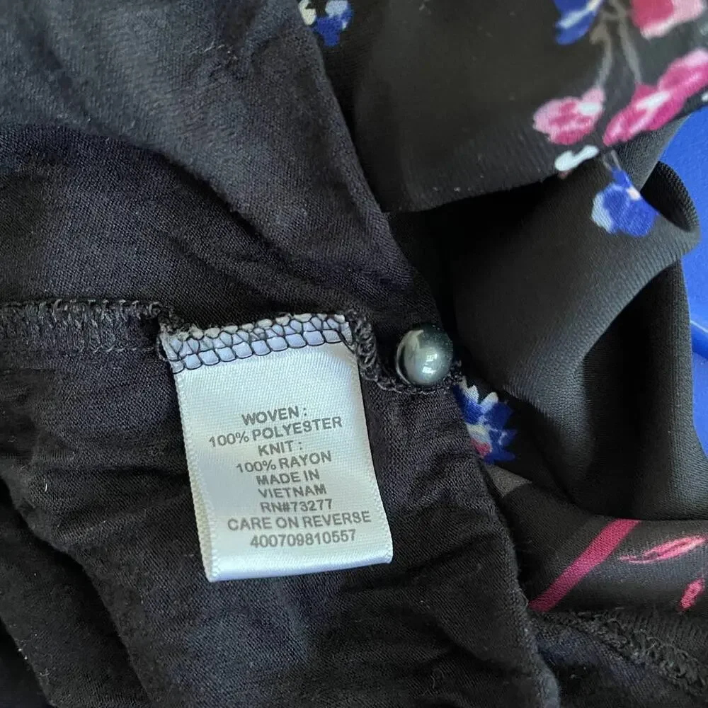 ELLE Womens XS Sleeveless Floral Top Black Polyester Rayon - Picture 5 of 10